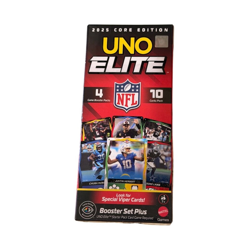 Mattel Uno Elite NFL Booster Set Plus 40 Elite Action Cards, 2025 Core Edition